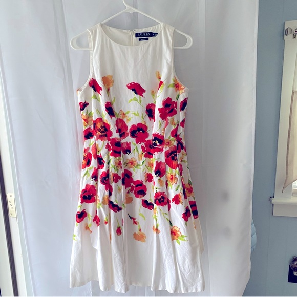 Lauren Ralph Lauren Dress White floral sateen Tamal NWOT SZ 8 - Picture 11 of 14